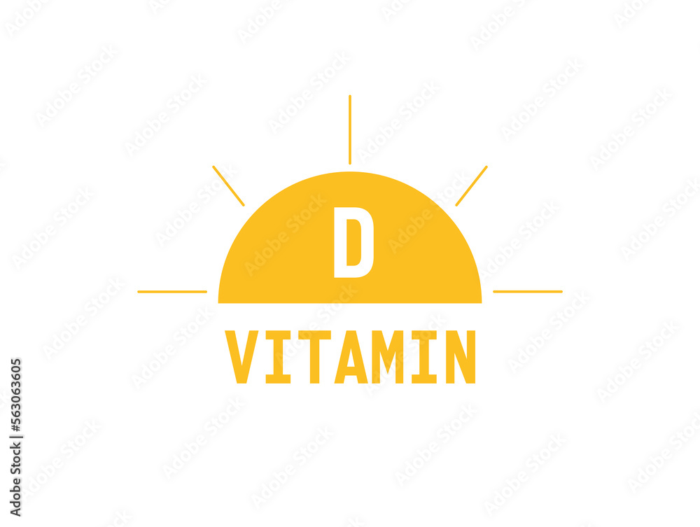 Vitamin D text icon. Sun vector, nutrition and health care concept. 