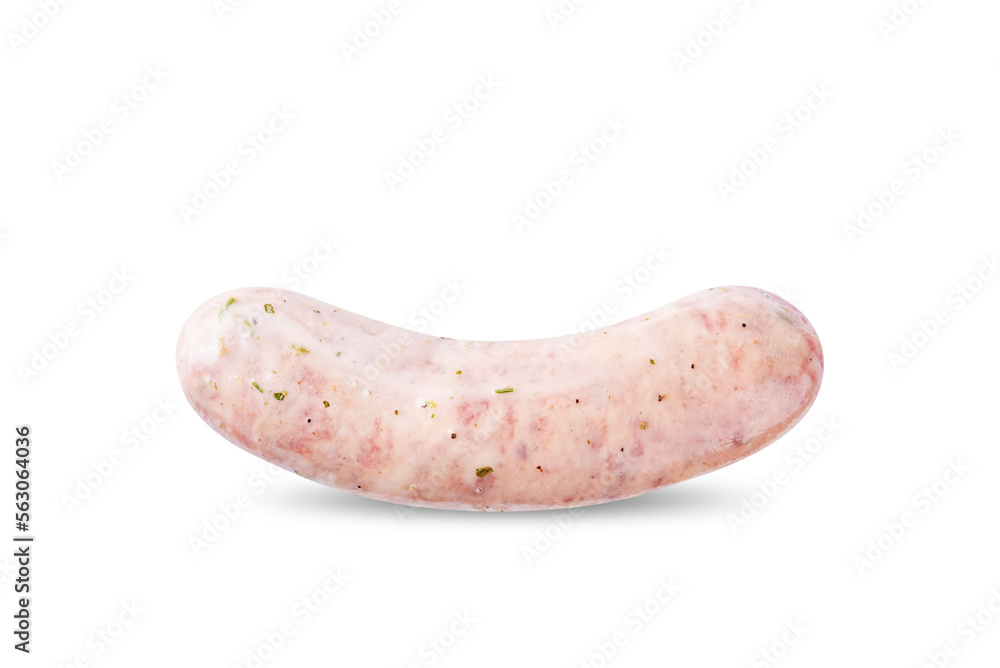 Raw pork sausage in a cream sauce on a white isolated background Raw pork sausage in a cream sauce on a white isolated background