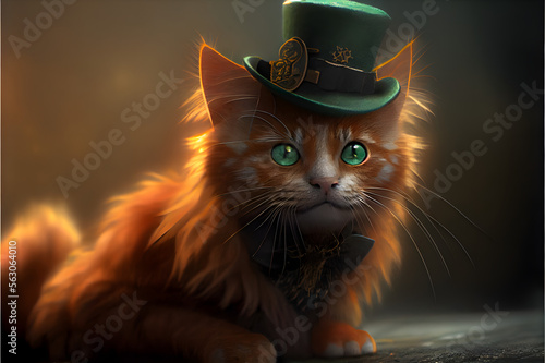 cat as a leprechaun on st. patrick's day, generative ai