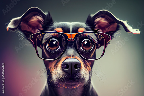 Funny intelligent dog in glasses, ai illustration © Dr_Microbe