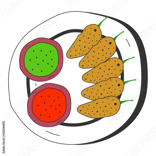 green chillies filled with minced chicken vector icon design, Fast Food symbol, Junk food sign, popular inexpensive good taste snacks stock illustration, Peri peri bites concept
