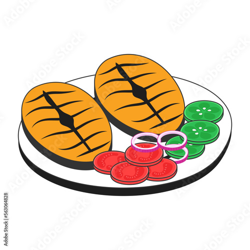 grilled breast pieces boneless vector icon design, Fast Food symbol, Junk food sign, popular inexpensive good taste snacks stock illustration, Chicken Steak concept