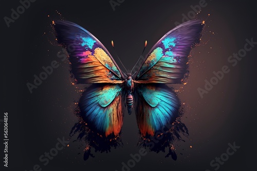 colorfully painted Butterfly with spread wings flying, AI generative