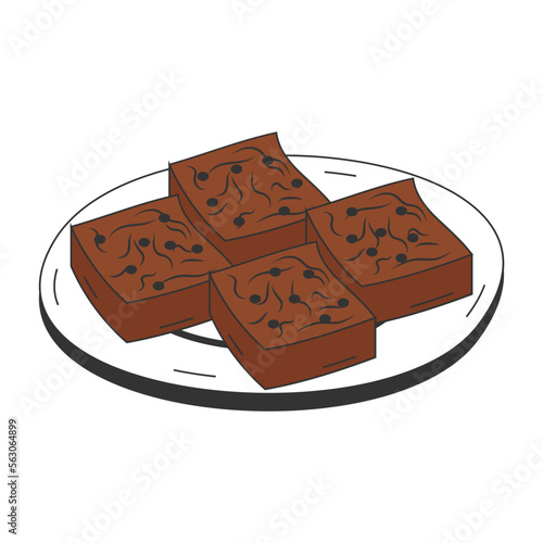 baked confection cake with nut vector icon design, Fast Food symbol, Junk food sign, popular inexpensive good taste snacks stock illustration, Chocolate brownies Square or bar shapes concept
