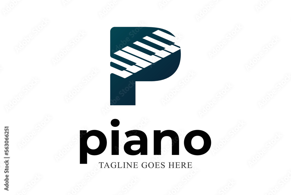 Initial Letter P for Piano Instrument Music Logo
