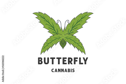 Green Fresh Butterfly Cannabis Marijuana Ganja Leaf for Nature Hemp CBD Oil Extract Logo