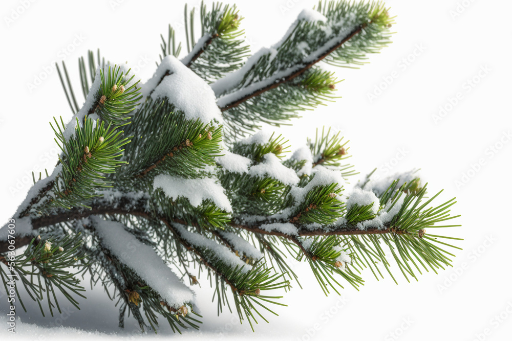 a branch of a pine covered in snow with white background made by generative ai a branch of a pine covered in snow with white background made by generative ai