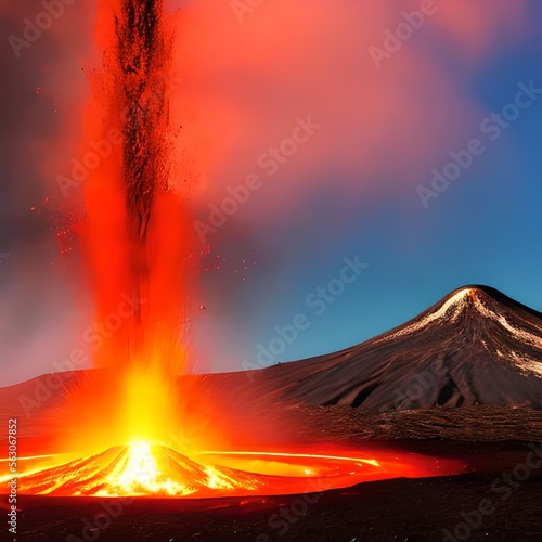 burning lava or magma eruption at a volcano