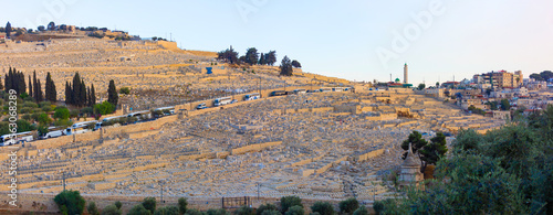 The slopes of Mount of Olives with a Jewish cemetery in Jerusalem, Israel.