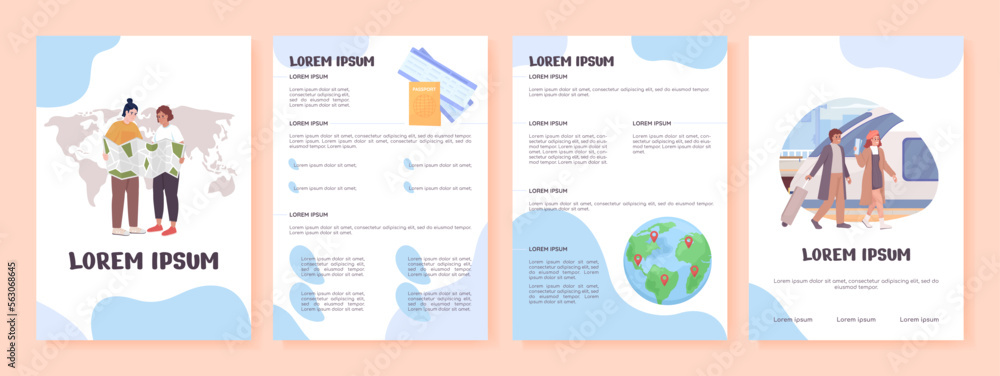 Couple trip flat vector brochure template. Vacation plan booklet, leaflet printable flat color designs. Editable magazine page, reports kit with text space. Nerko One, Quicksand, Comfortaa fonts used