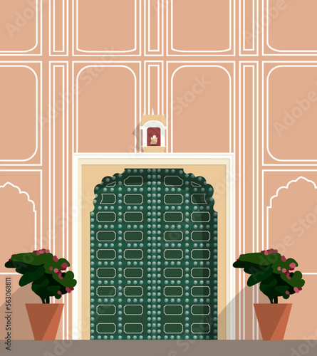 Part of the wall of the landmark of the city of Jaipur in India. 
Сity palace Jaipur.Palace in the state of Rajasthan