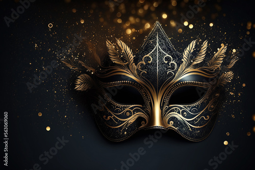 gold and black venetian carnival mask, Generative AI photo