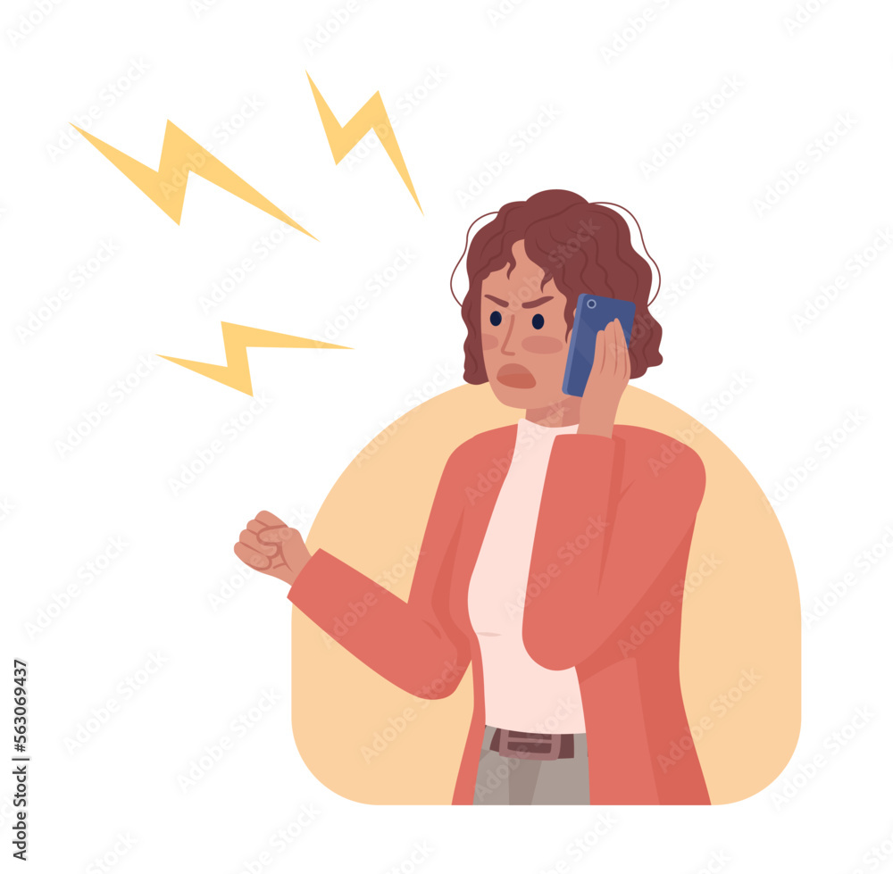 Having argument over mobile phone 2D vector isolated illustration. Angry woman yelling into cellphone flat character on cartoon background. Colorful editable scene for mobile, website, presentation Having argument over mobile phone 2D vector isolated illustration. Angry woman yelling into cellphone flat character on cartoon background. Colorful editable scene for mobile, website, presentation