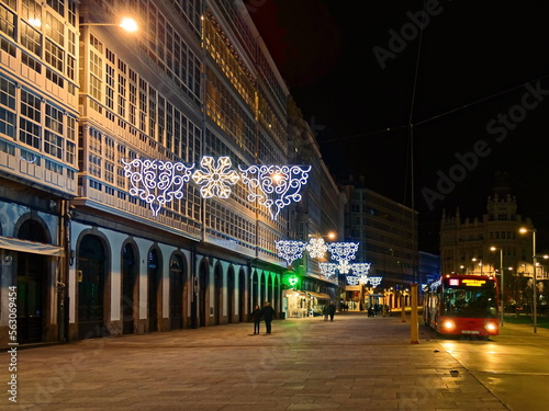 Christmas lighting in 'Avenida de la Marina', in the city of Coruna