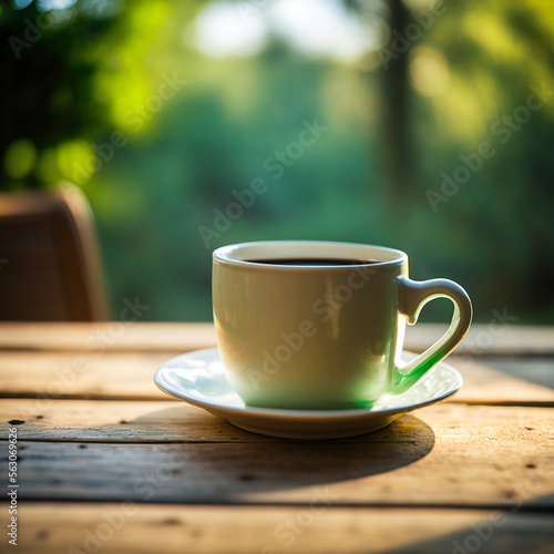 cup of coffee on wood table background Ai Generative