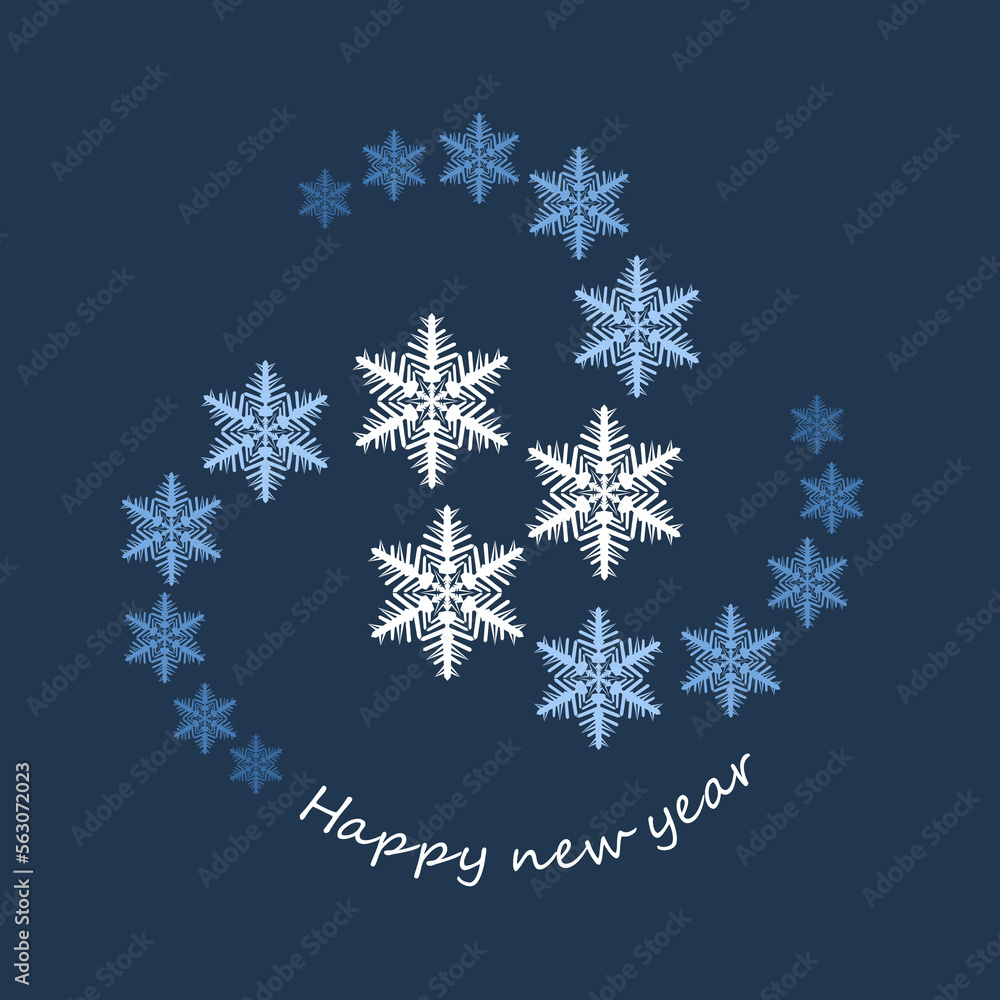 New Year card. Openwork original author's hexagonal white snowflakes. Vector image of a Christmas symbol. New Year card. Openwork original author's hexagonal white snowflakes. Vector image of a Christmas symbol.