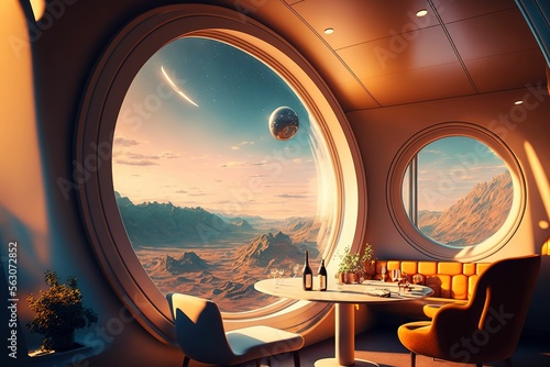 Fototapeta Naklejka Na Ścianę i Meble -  Futuristic spaceship cockpit interior. Future spacecraft control panels technology, space travel concept ,made with Generative AI