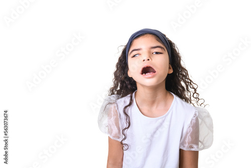 curly brown hair child girl over white background photo