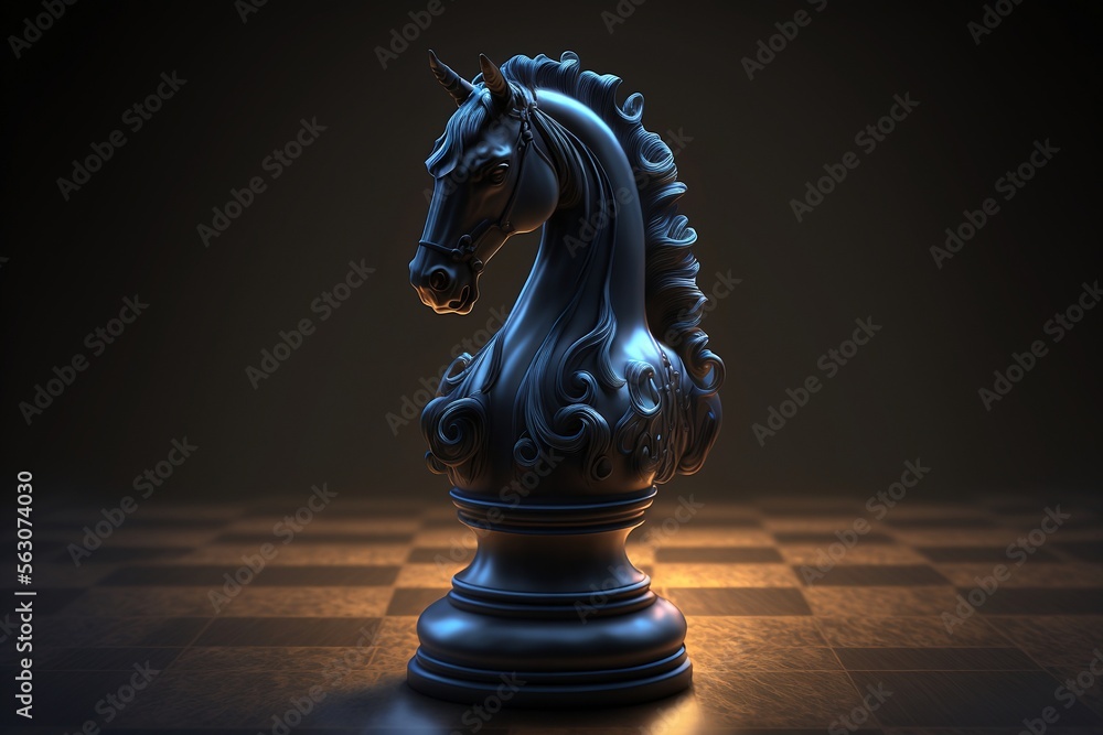 black chess knight on a chessboard, generative ai  - obrazy, fototapety, plakaty 
