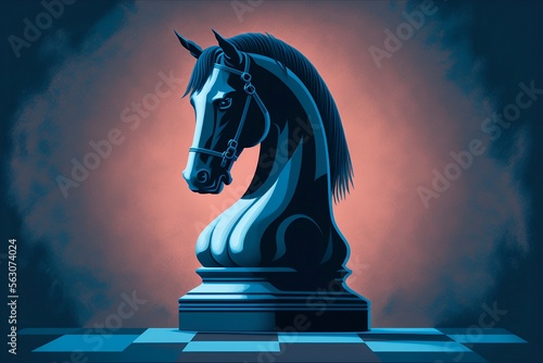black chess knight on a chessboard, 2d, art, generative ai 