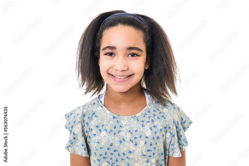 Adorable 9 years child girl on studio white background Adorable 9 years child girl on studio white background