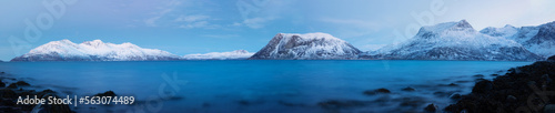 Beautiful panoramic view of fjord and mountains near Tromso, Norway