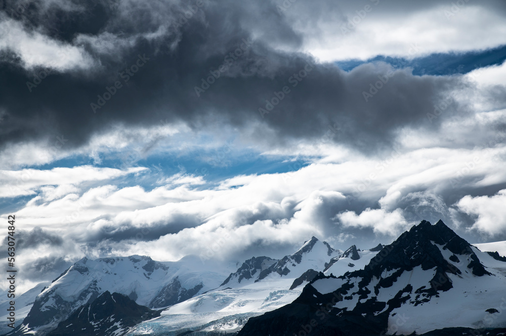 mountains and clouds in Antartica