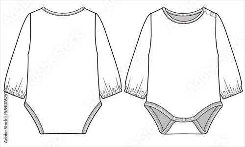 LONG SLEEVES ELASTICATED CUFF ONESIES FOR BABIES AND TODDLERS IN EDITABLE FILE