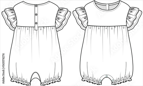 DROP SHOULDER FRILLED SLEEVES WITH EMPIRE CUT DETAIL ONESIES FOR BABY GIRLS AND TODDLER GIRLS IN EDITABLE FILE