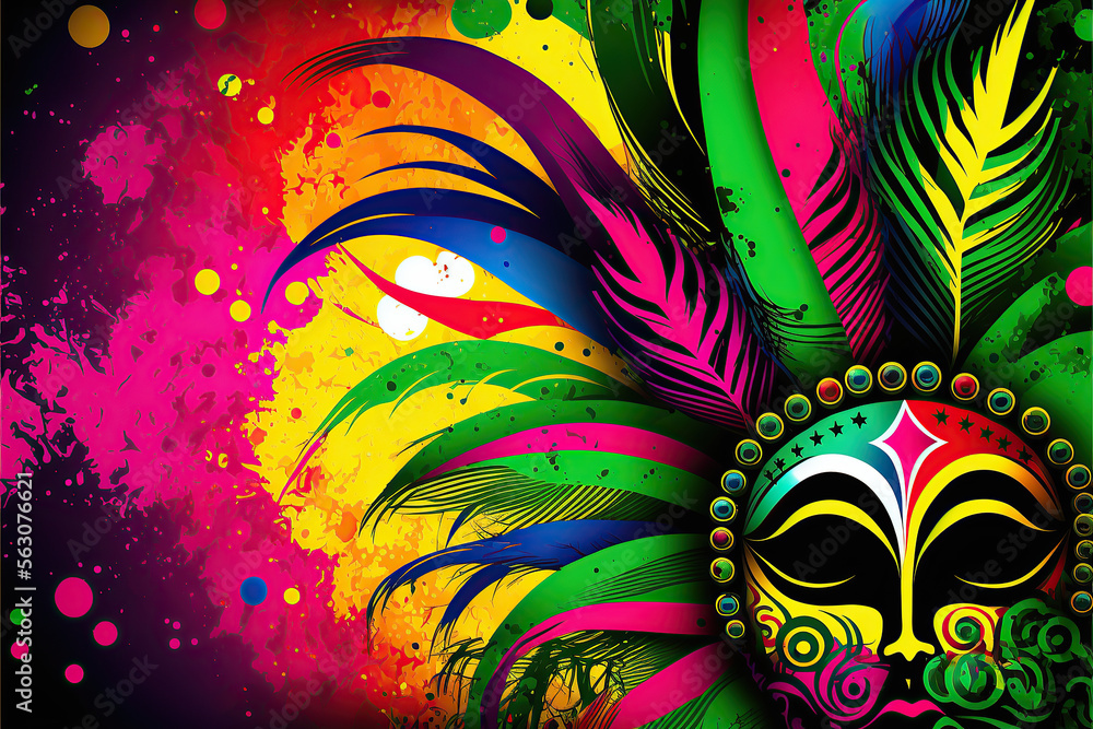 Máscara com tema de carnaval colorido com vários confetes