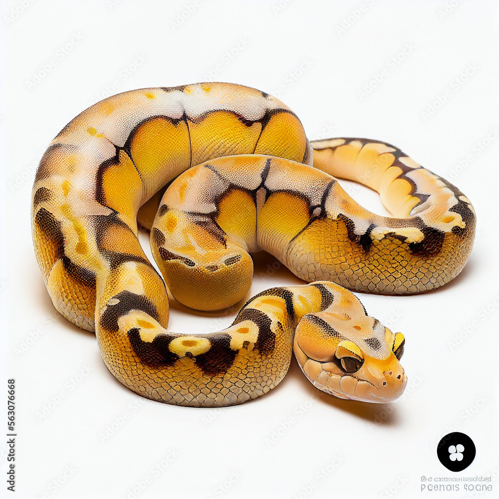 Banana Cinnamon Ball Python full body image with white background ultra