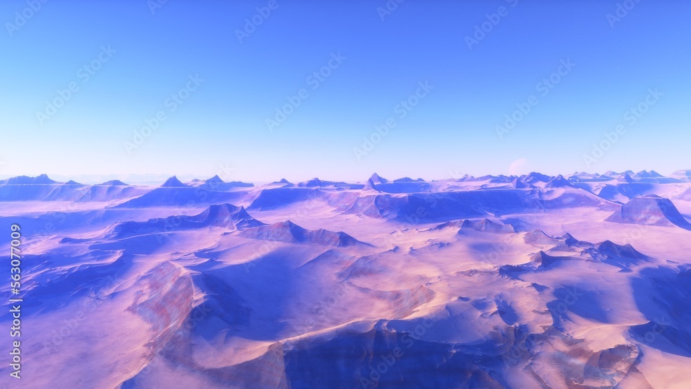 landscape on planet Mars, scenic desert scene on the red planet
