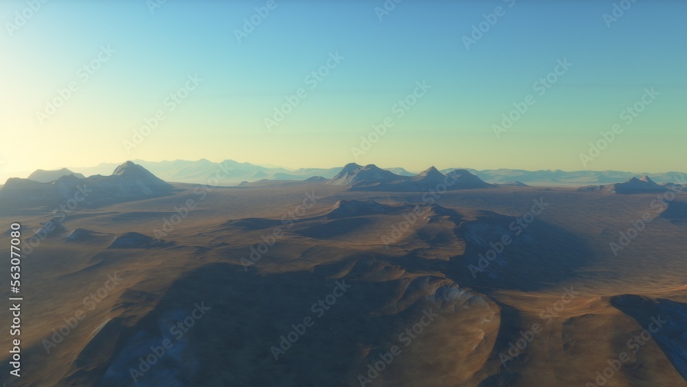 landscape on planet Mars, scenic desert scene on the red planet
