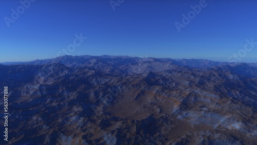 Mars like red planet  with arid landscape  rocky hills and mountains  for space exploration and science fiction backgrounds. 