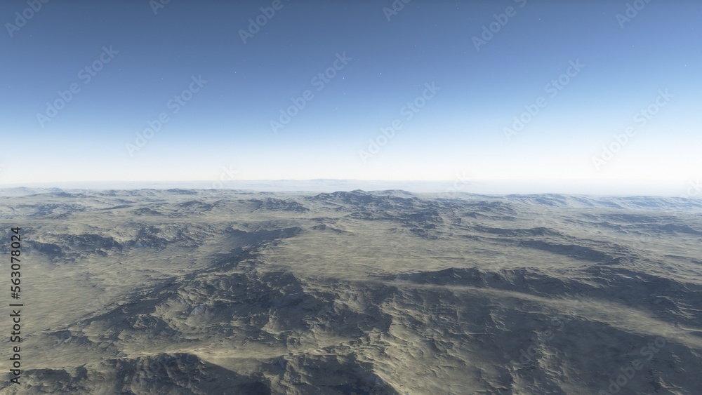 Mars like red planet, with arid landscape, rocky hills and mountains, for space exploration and science fiction backgrounds.
Mars like red planet, with arid landscape, rocky hills and mountains, for space exploration and science fiction backgrounds.