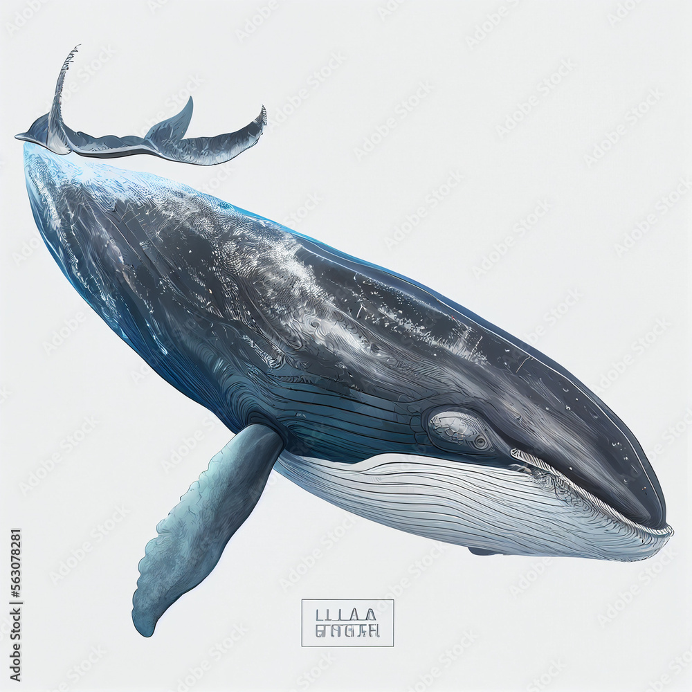 Baleen Whale full body image with white background ultra realistic