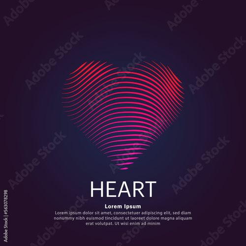 Vector logo heart color silhouette on a dark background. Heart shape icon with creative simple line art structure.  EPS 10 