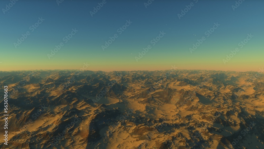 alien planet landscape, science fiction illustration, view from a beautiful planet, beautiful space background 3d render
