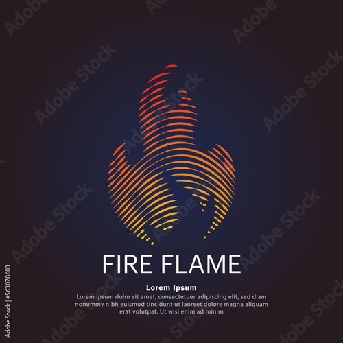 Vector logo Fire flame color silhouette on a dark background. creative simple line art Abstract Fire flame vector design - EPS 10