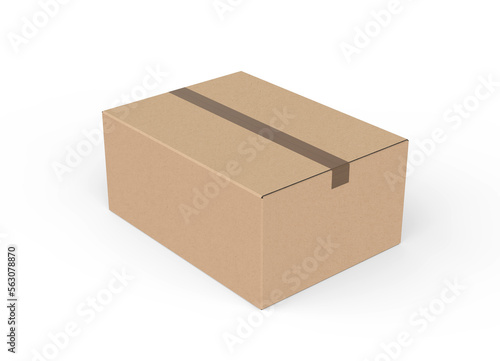 Closed cardboard box  Carton taped up and isolated on a white background 3d Rendering. © Ram Studio