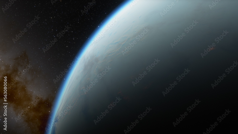 super-earth planet, realistic exoplanet, planet suitable for colonization, earth-like planet in far space, planets background 3d render
