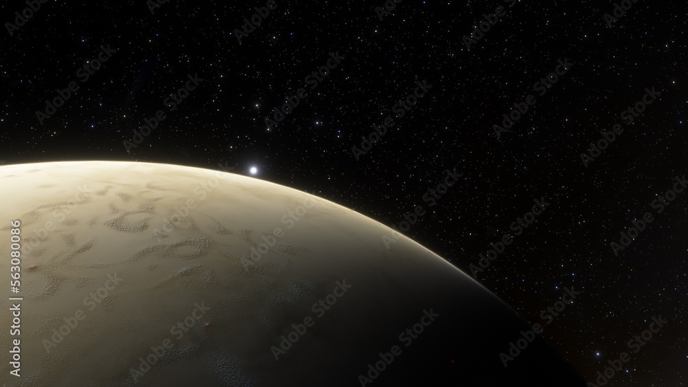 Fototapeta premium super-earth planet, realistic exoplanet, planet suitable for colonization, earth-like planet in far space, planets background 3d render 