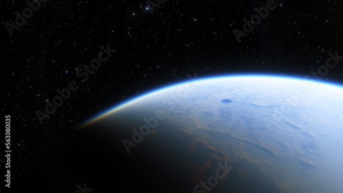 super-earth planet, realistic exoplanet, planet suitable for colonization, earth-like planet in far space, planets background 3d render 