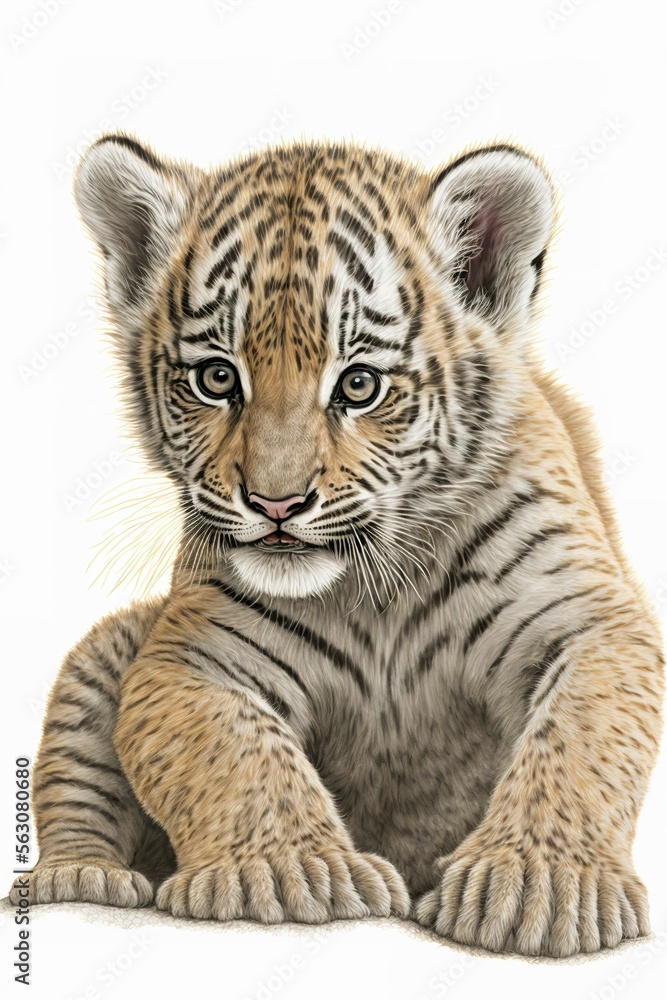 Obraz premium Portrait of a little tiger cub, cute animal ,made with Generative AI