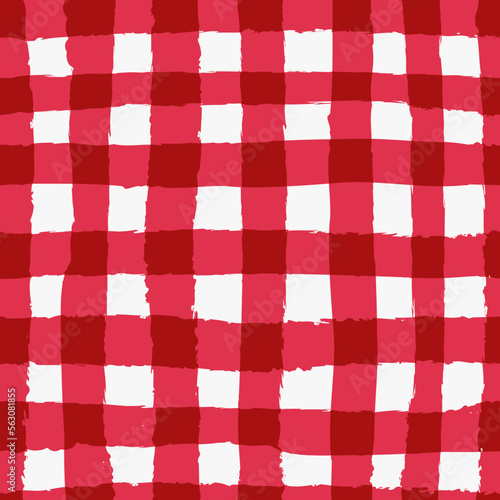 Vector seamless repeat pattern with red gingham check plaid. Cottagecore, farmers market, countryside background, Christmas projects.