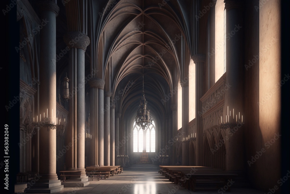 Cathedral Interior. Generative AI