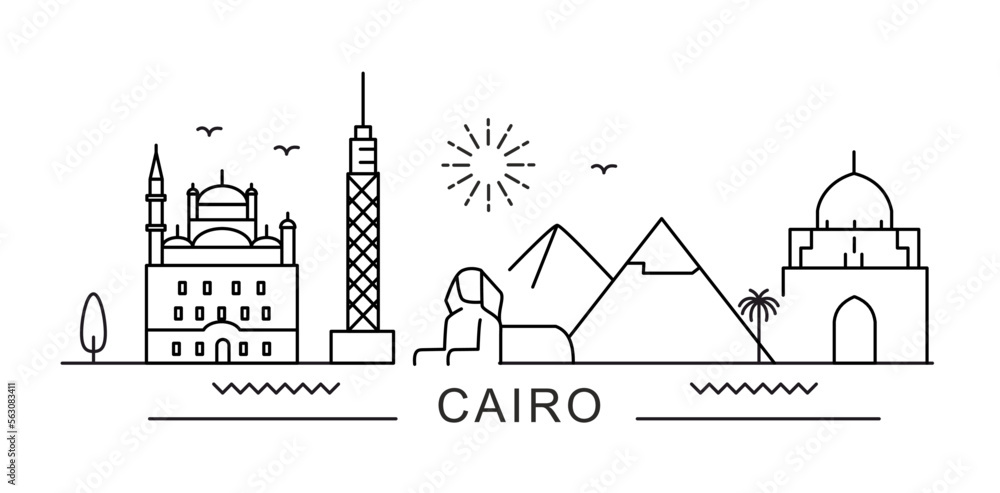 Cairo City Line View. Poster print minimal design.