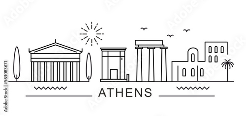 Athens City Line View. Poster print minimal design.