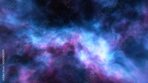 Cosmic background with a blue purple nebula and stars 