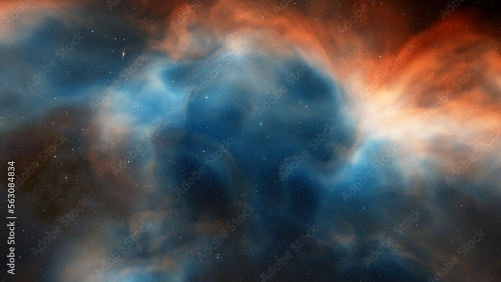 Obraz premium red-violet nebula in outer space, horsehead nebula, unusual colorful nebula in a distant galaxy, red nebula 3d render 